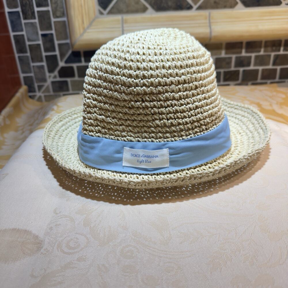 Dolce & Gabbana Straw Beach Hat Light Blue Summer Women’s